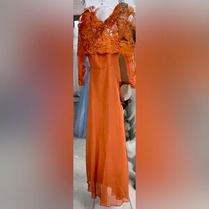 Elegant Orange Lace Evening Gown NWOT